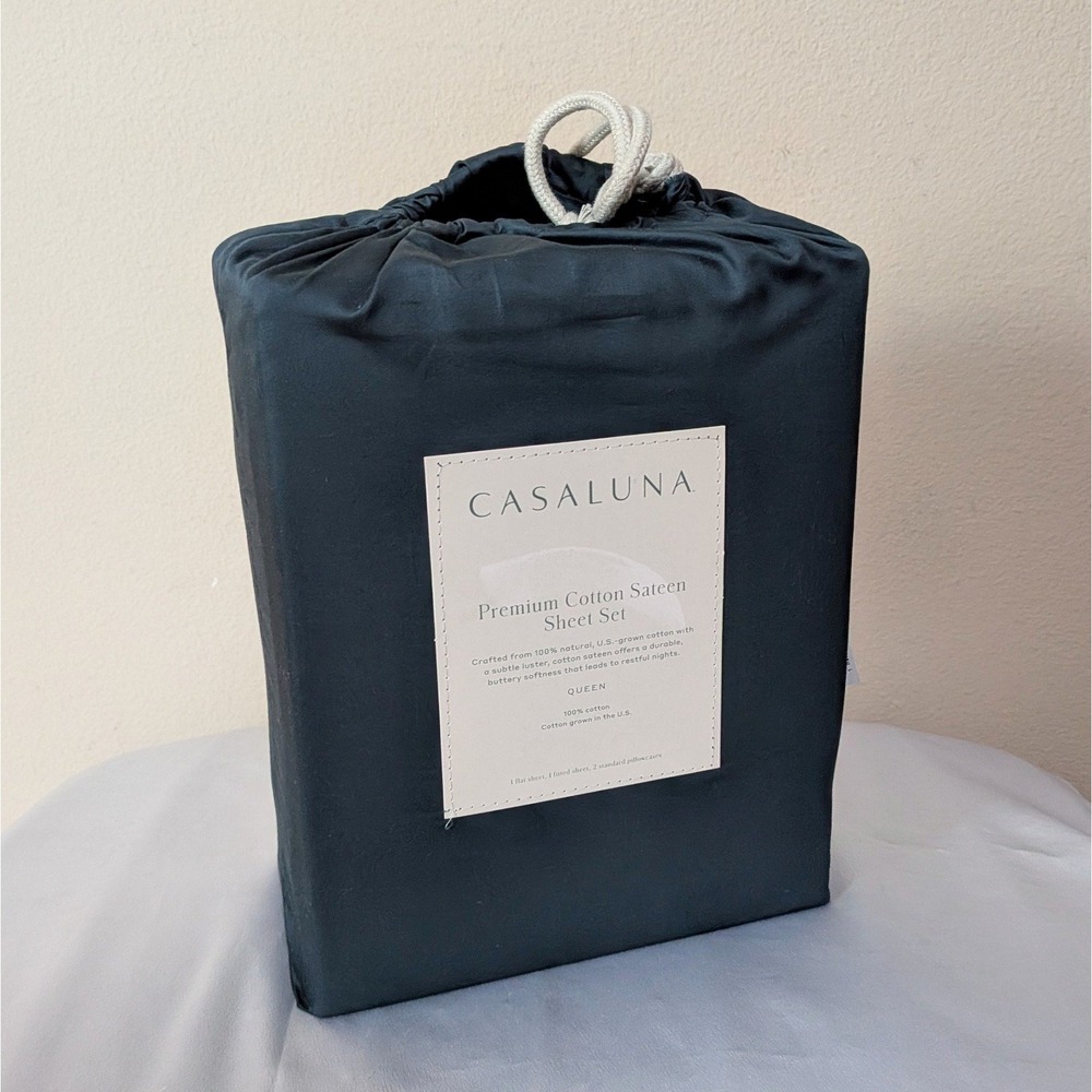 New Casaluna Cotton Sateen Sheet Set Dark Mineral Blue 600 Thread Count Queen